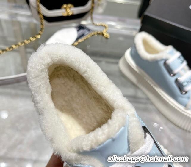 Most Popular Chanel Patent Leather and Wool Platform Sneakers Blue 122284