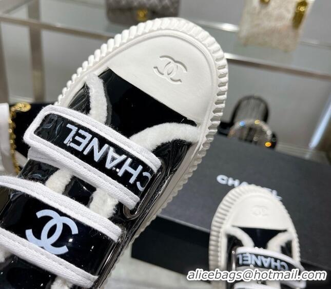 Good Product Chanel Patent Leather and Wool Platform Sneakers Black 122285