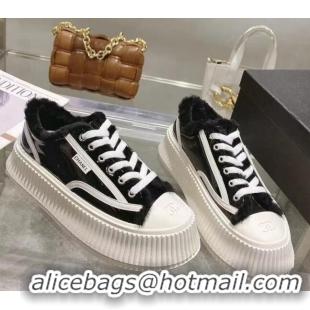 Stylish Chanel Patent Leather and Wool Platform Sneakers Black 122286