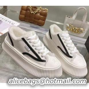 Duplicate Chanel Patent Leather and Wool Platform Sneakers White 122288