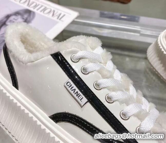 Duplicate Chanel Patent Leather and Wool Platform Sneakers White 122288