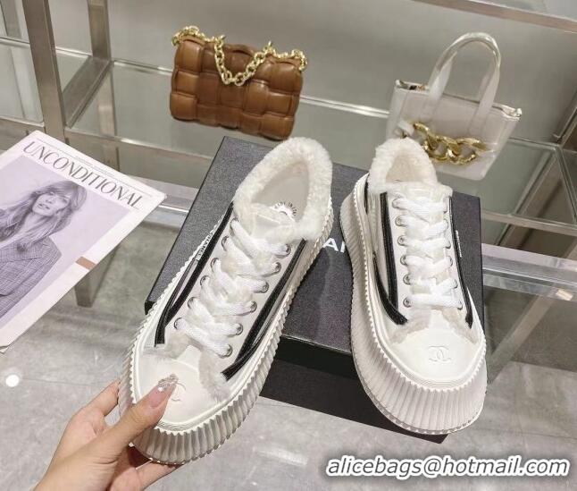 Duplicate Chanel Patent Leather and Wool Platform Sneakers White 122288