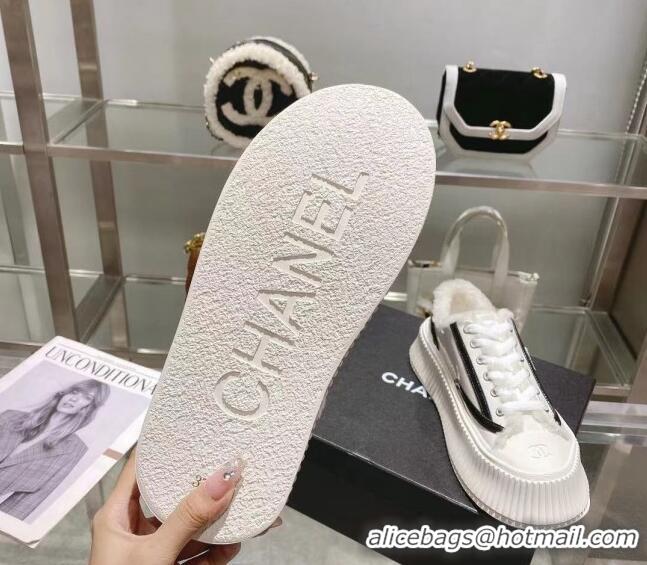 Duplicate Chanel Patent Leather and Wool Platform Sneakers White 122288