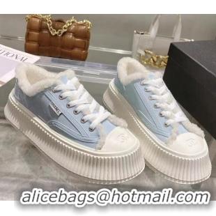 Sophisticated Chanel Patent Leather and Wool Platform Sneakers Blue 122290 