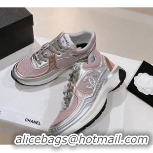 Good Looking Chanel Mesh & Laminated Leather Sneakers G39792 Pink/Silver