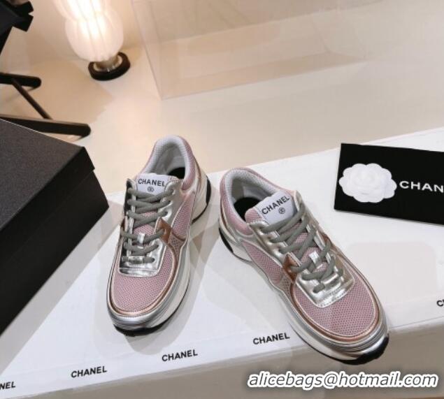 Good Looking Chanel Mesh & Laminated Leather Sneakers G39792 Pink/Silver