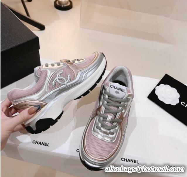 Good Looking Chanel Mesh & Laminated Leather Sneakers G39792 Pink/Silver