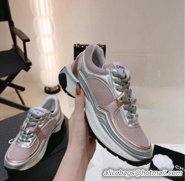 Good Looking Chanel Mesh & Laminated Leather Sneakers G39792 Pink/Silver