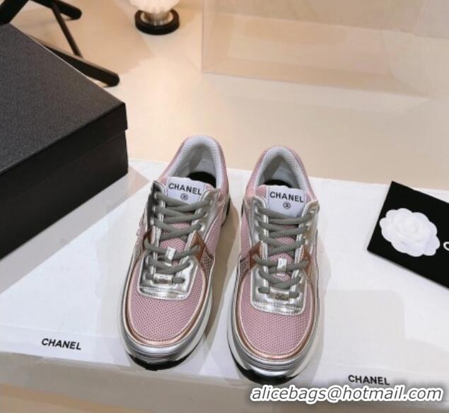 Good Looking Chanel Mesh & Laminated Leather Sneakers G39792 Pink/Silver