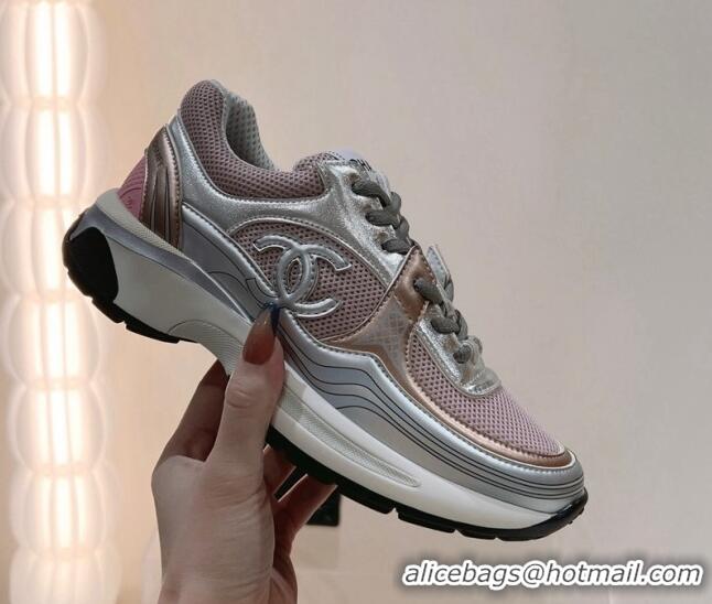 Good Looking Chanel Mesh & Laminated Leather Sneakers G39792 Pink/Silver