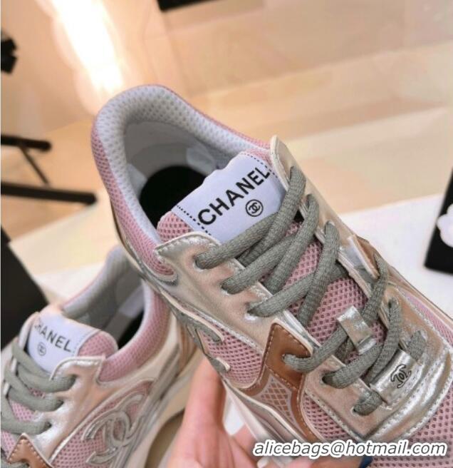 Good Looking Chanel Mesh & Laminated Leather Sneakers G39792 Pink/Silver