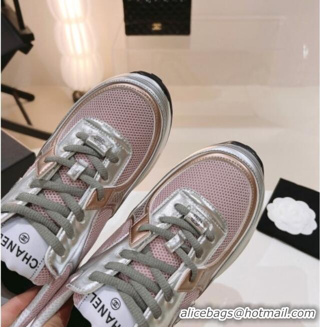 Good Looking Chanel Mesh & Laminated Leather Sneakers G39792 Pink/Silver