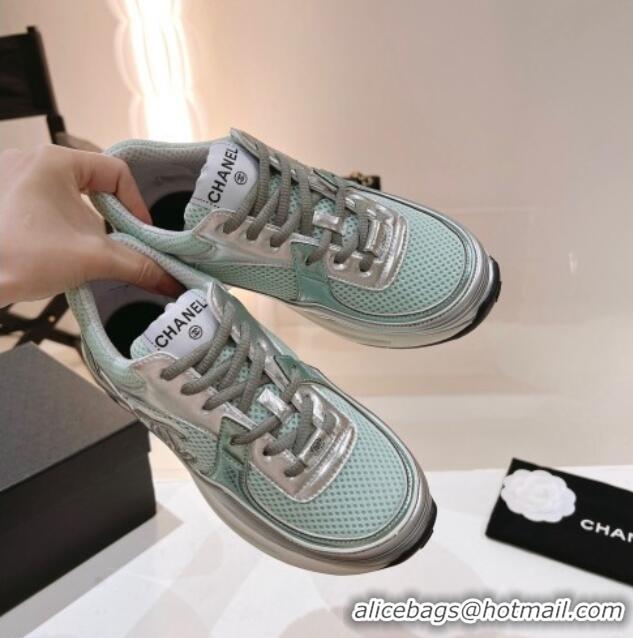 Good Quality Chanel Mesh & Laminated Leather Sneakers G39792 Green/Silver