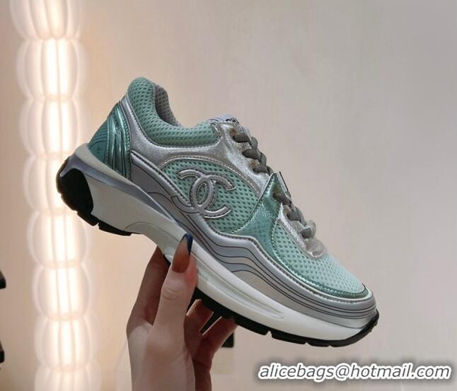 Good Quality Chanel Mesh & Laminated Leather Sneakers G39792 Green/Silver