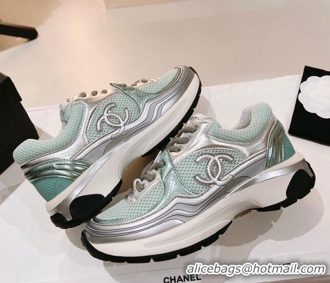 Good Quality Chanel Mesh & Laminated Leather Sneakers G39792 Green/Silver