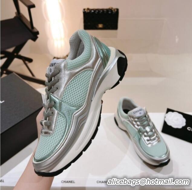 Good Quality Chanel Mesh & Laminated Leather Sneakers G39792 Green/Silver