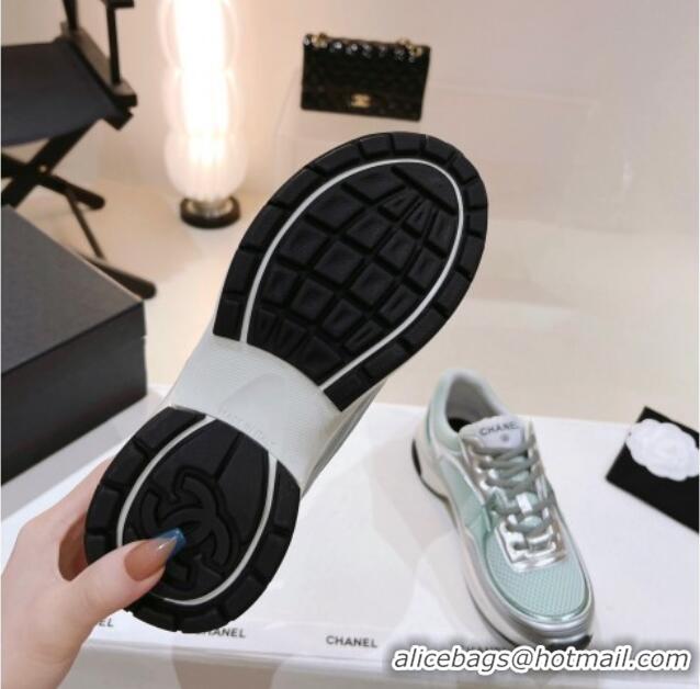 Good Quality Chanel Mesh & Laminated Leather Sneakers G39792 Green/Silver