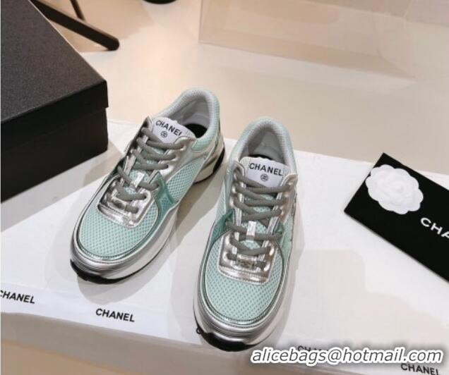 Good Quality Chanel Mesh & Laminated Leather Sneakers G39792 Green/Silver