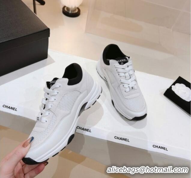 Pretty Style Chanel Suede & Mesh Sneakers G38299 White 122653