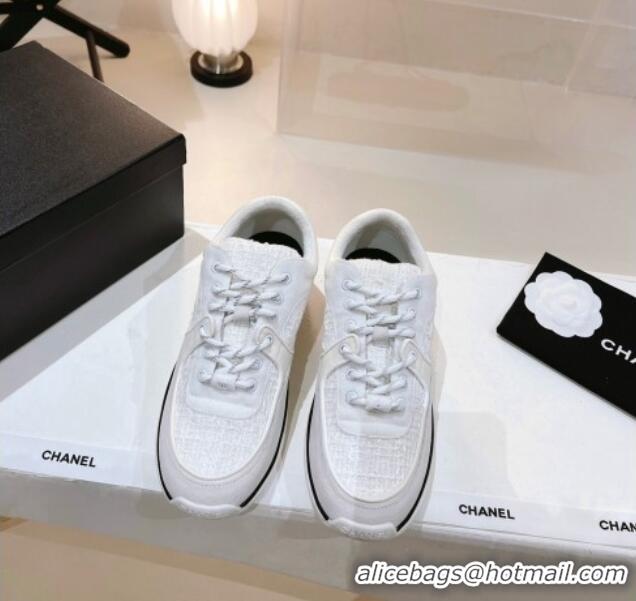 Charming Chanel Suede & Tweed Sneakers G38299 White 122657