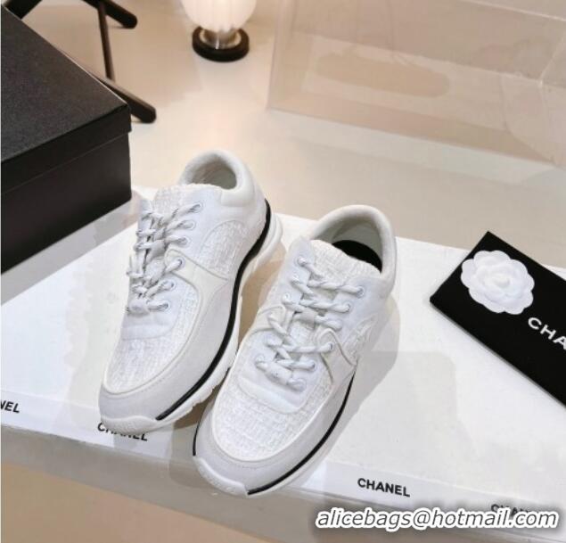 Charming Chanel Suede & Tweed Sneakers G38299 White 122657