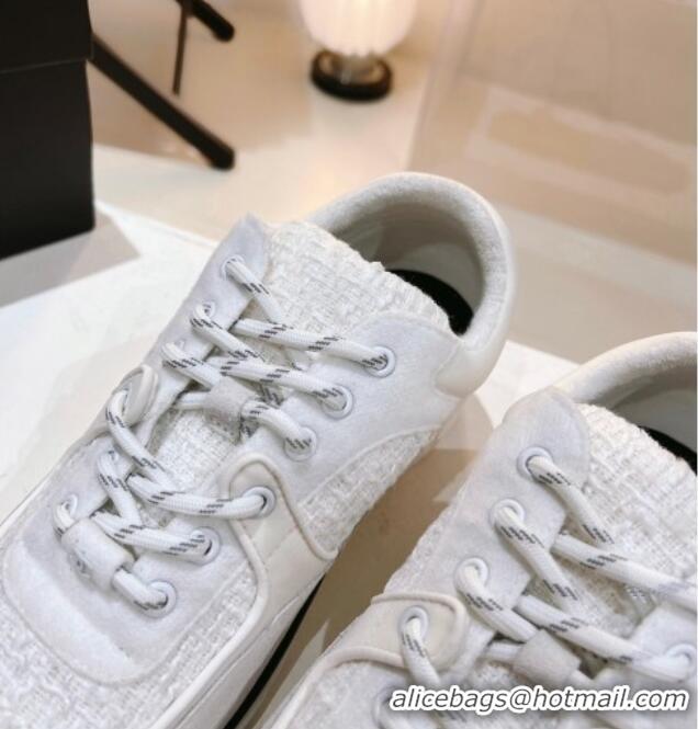 Charming Chanel Suede & Tweed Sneakers G38299 White 122657