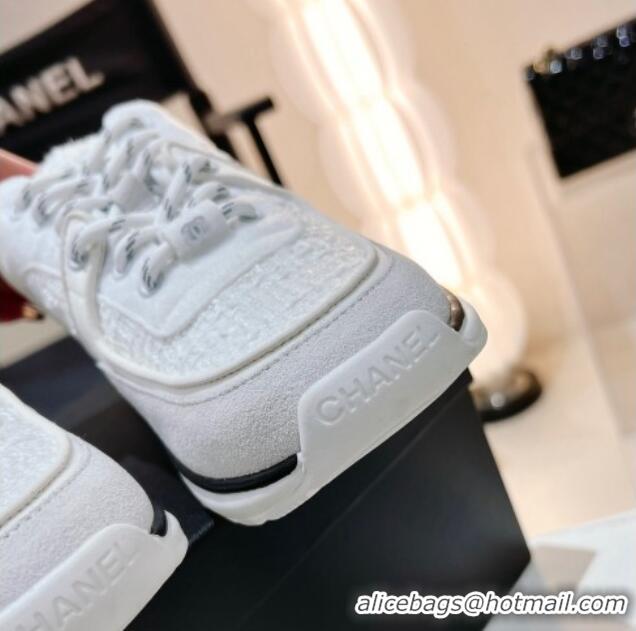 Charming Chanel Suede & Tweed Sneakers G38299 White 122657