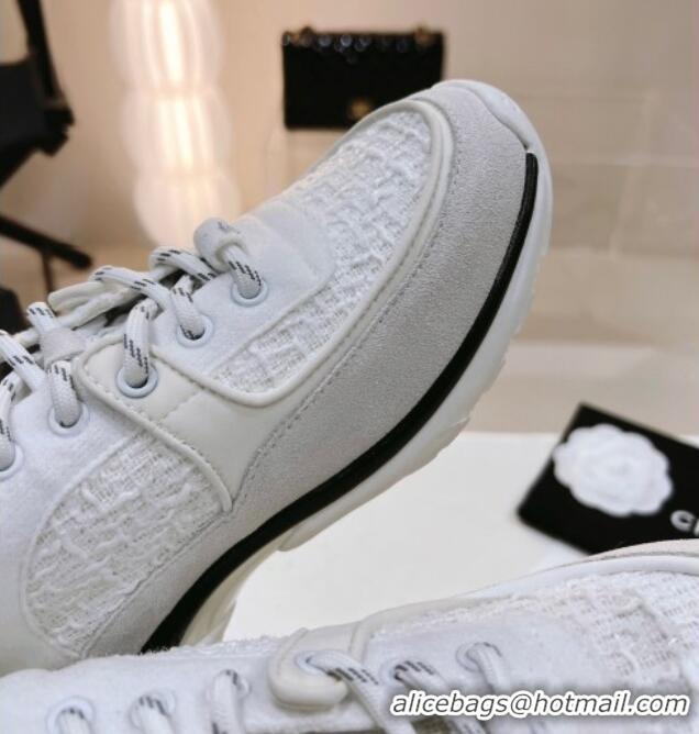 Charming Chanel Suede & Tweed Sneakers G38299 White 122657