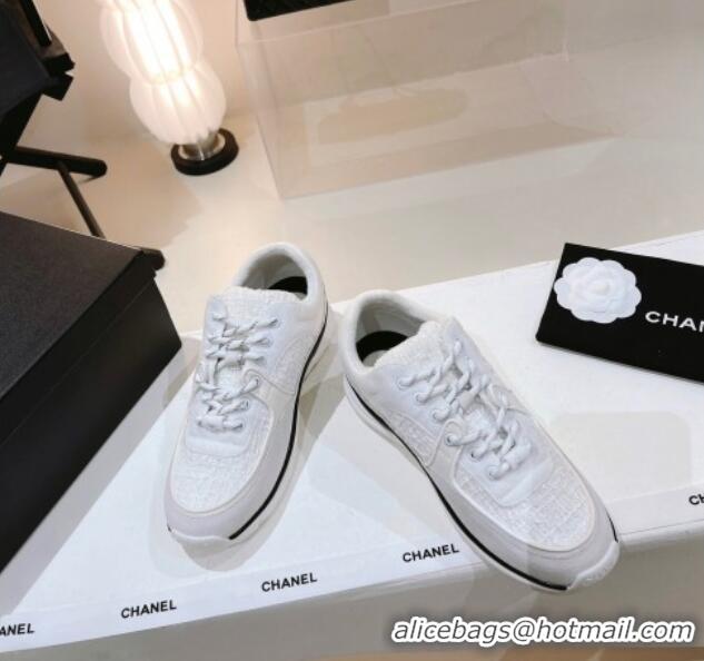 Charming Chanel Suede & Tweed Sneakers G38299 White 122657