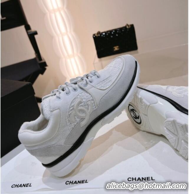 Charming Chanel Suede & Tweed Sneakers G38299 White 122657