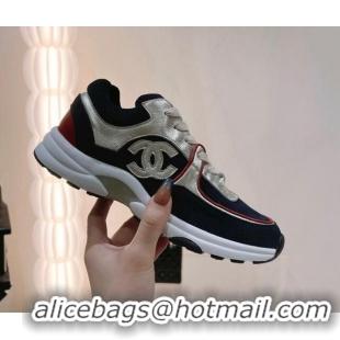 Most Popular Chanel Leather & Knit Sneakers G38299 Black/Gold 122658