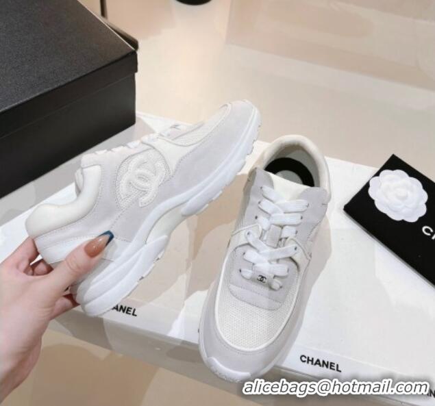 Grade Quality Chanel Suede & Mesh Sneakers G38299 Light Gray 122659