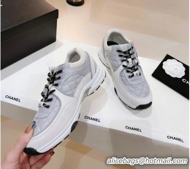 Good Quality Chanel Quilted Mesh Sneakers G38299 Gray 122660