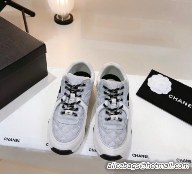 Good Quality Chanel Quilted Mesh Sneakers G38299 Gray 122660