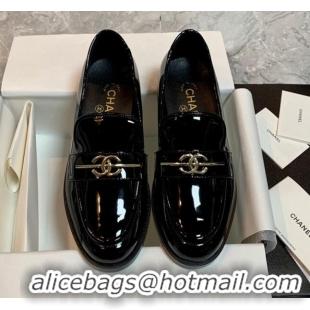 1:1 aaaaa Chanel Patent Leather Loafers Black 226156