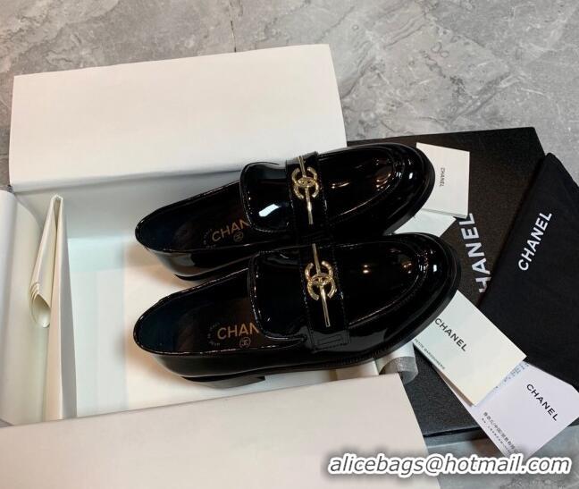 1:1 aaaaa Chanel Patent Leather Loafers Black 226156