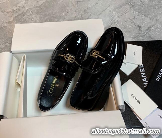 1:1 aaaaa Chanel Patent Leather Loafers Black 226156