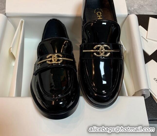 1:1 aaaaa Chanel Patent Leather Loafers Black 226156