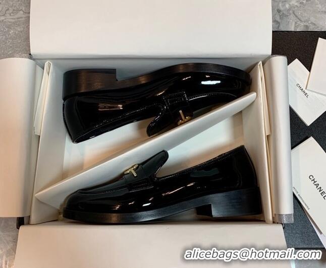 1:1 aaaaa Chanel Patent Leather Loafers Black 226156