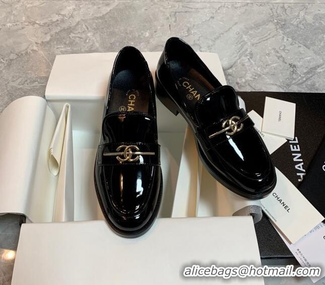 1:1 aaaaa Chanel Patent Leather Loafers Black 226156