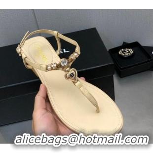 Stylish Chanel Lambskin Flat Sandals with Love Charm G39674 Apricot 122755