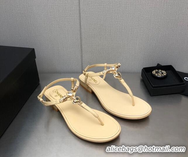 Stylish Chanel Lambskin Flat Sandals with Love Charm G39674 Apricot 122755