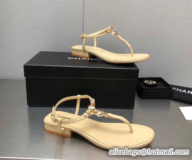 Stylish Chanel Lambskin Flat Sandals with Love Charm G39674 Apricot 122755