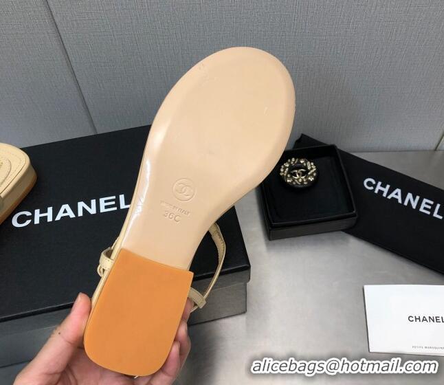 Stylish Chanel Lambskin Flat Sandals with Love Charm G39674 Apricot 122755