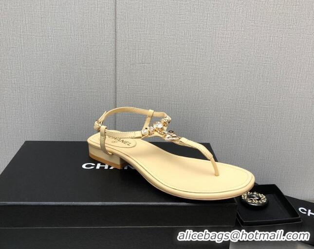 Stylish Chanel Lambskin Flat Sandals with Love Charm G39674 Apricot 122755