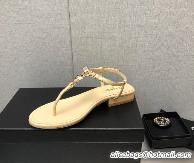 Stylish Chanel Lambskin Flat Sandals with Love Charm G39674 Apricot 122755