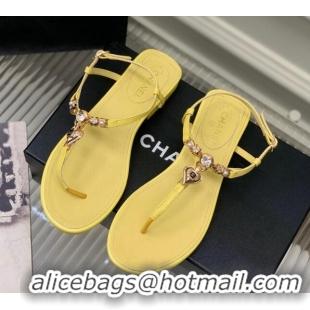 Good Product Chanel Lambskin Flat Sandals with Love Charm G39674 Yellow 122752