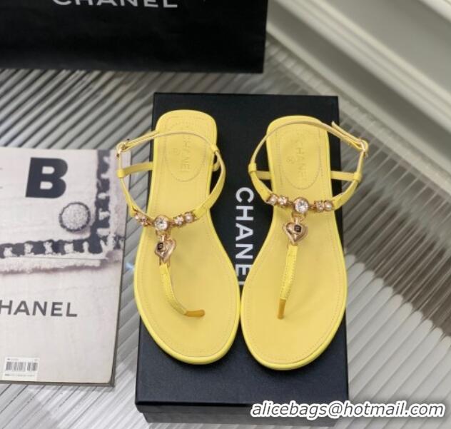 Good Product Chanel Lambskin Flat Sandals with Love Charm G39674 Yellow 122752