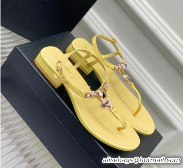 Good Product Chanel Lambskin Flat Sandals with Love Charm G39674 Yellow 122752