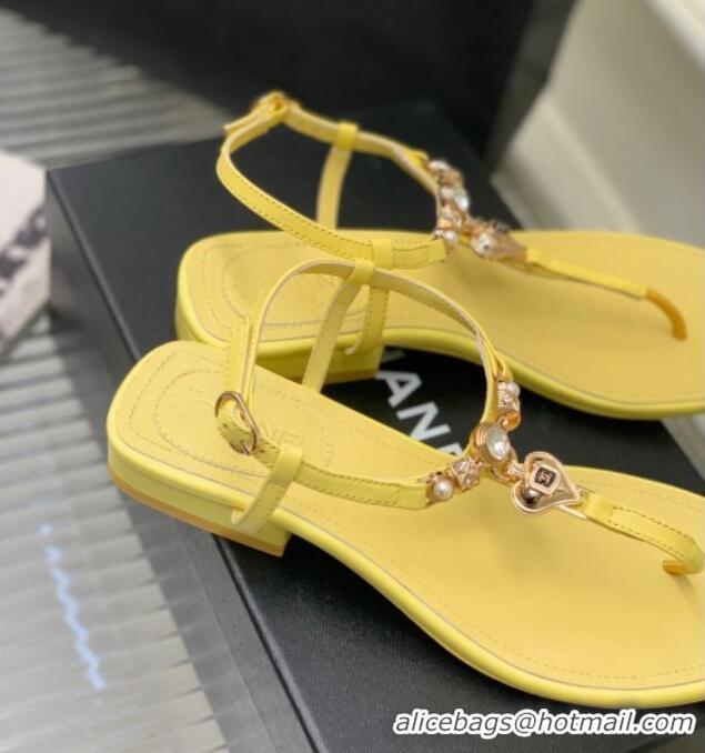 Good Product Chanel Lambskin Flat Sandals with Love Charm G39674 Yellow 122752